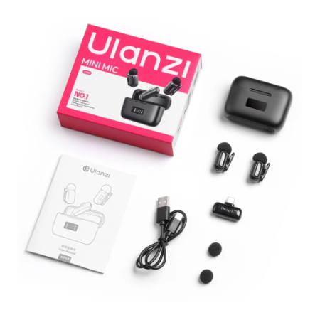 Ulanzi A200 Mini Mic (czarny) - bezprzewodowy zestaw audio, 2x mikrofon (odbiornik USB-C, 24bit) - zawartość zestawu